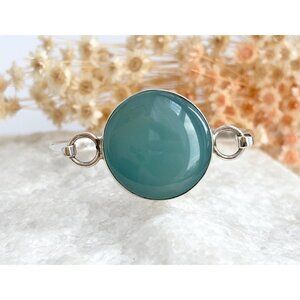 Chalcedony Gemstone Accented Oval Sterling Silver 925 Vintage Bangle Bracelet